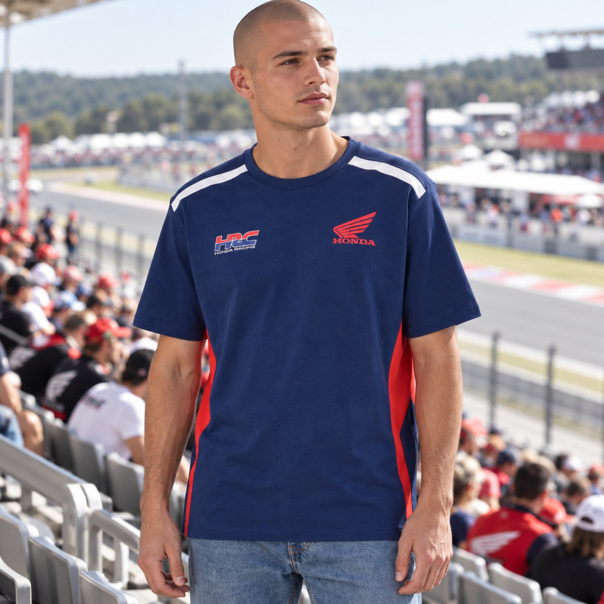 Fanúšikovské tričko HRC Honda s logom – modré – ilustračné foto (AI)