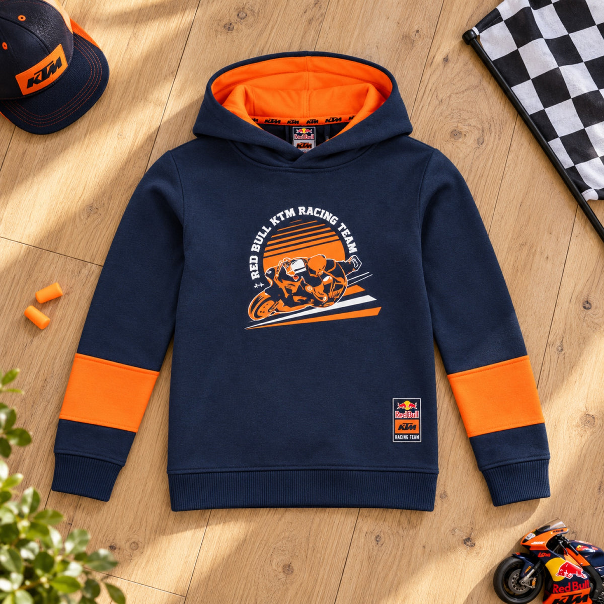 Detská mikina s kapucňou KTM Red Bull Racing GRID – tmavomodrá – 164 cm – ilustračné foto (AI)