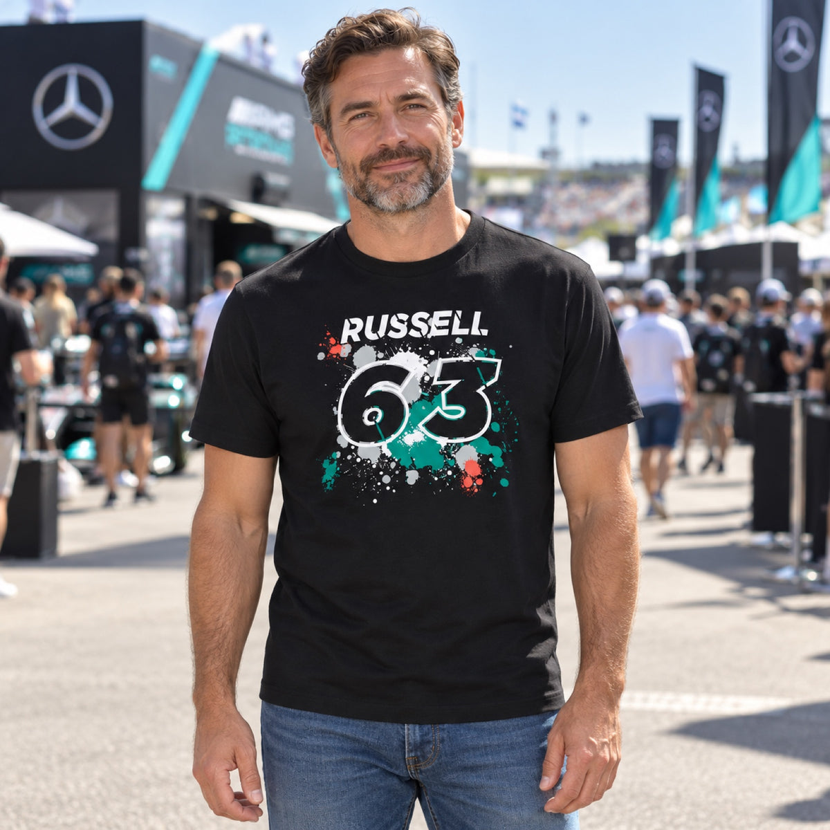 Tričko Mercedes-AMG PETRONAS F1 George Russell #63 – ilustračné foto (AI)