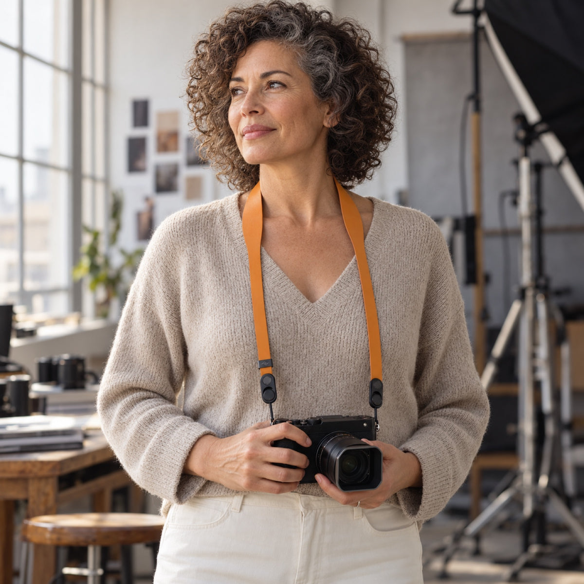 Peak Design Form Leather Camera Strap Short – Amber – illustrative photo (AI)