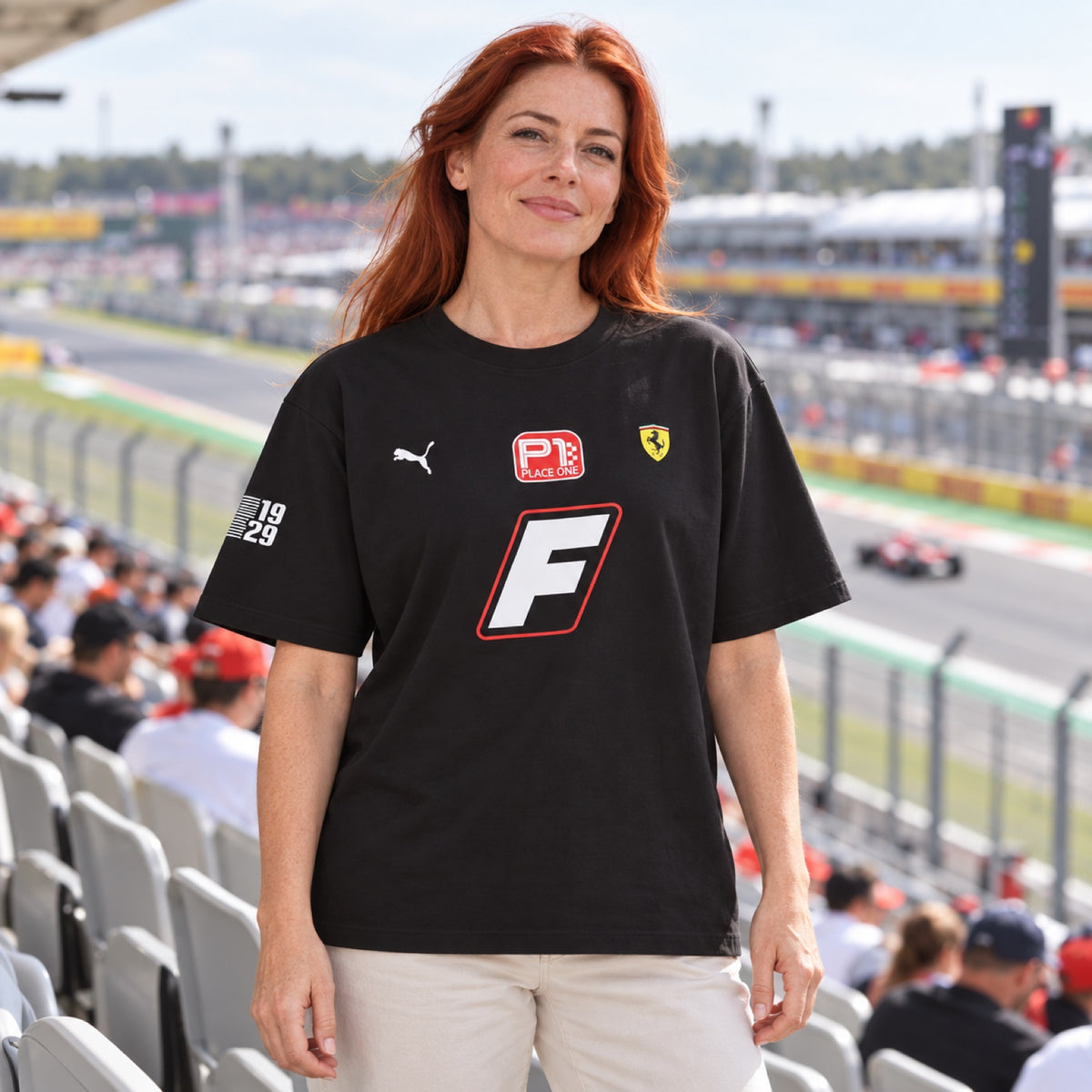 Ferrari Garage F1 Men's Oversized T-Shirt – Black – illustrative photo (AI)