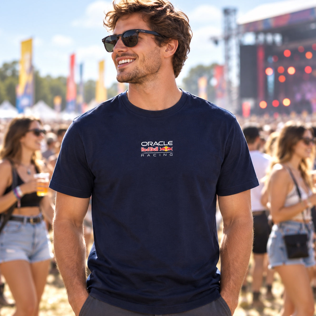 Tričko Oracle Red Bull Racing edícia RACING s logom – tmavomodré – ilustračné foto (AI)