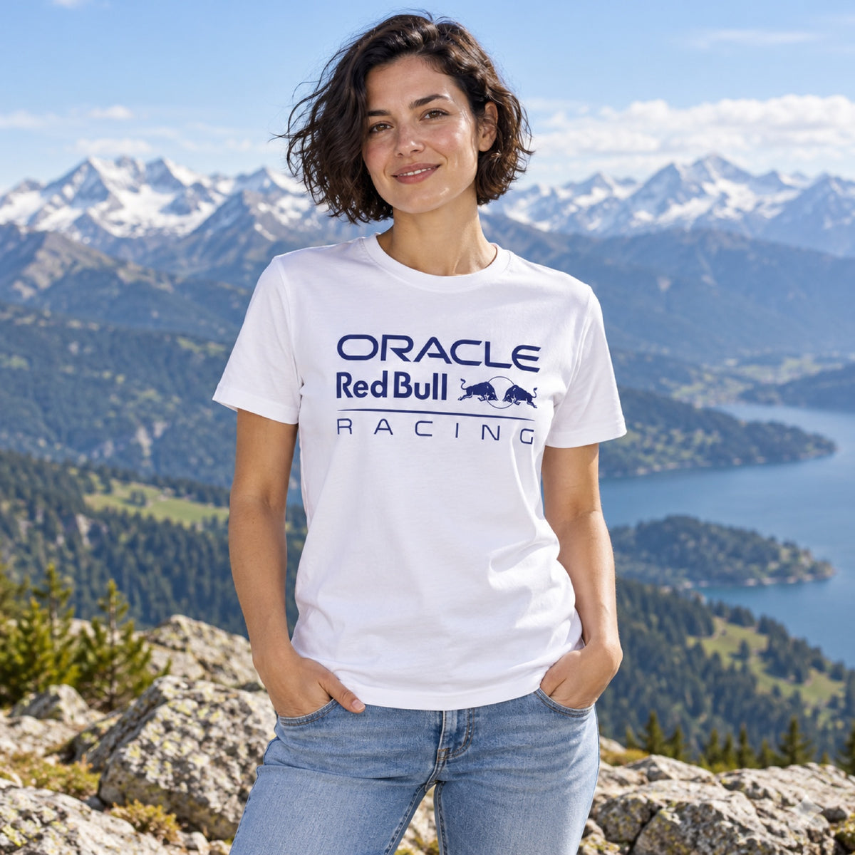 Tričko Oracle Red Bull Racing edícia TONAL s logom – biele – ilustračné foto (AI)