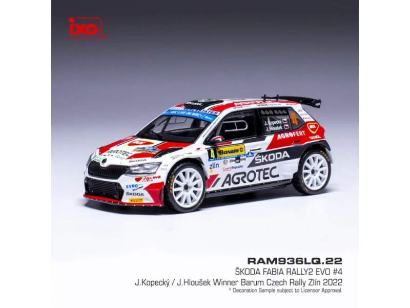 Model IXO Škoda Fabia Rally2 EVO, Barum Rallye Zlín, 2022, #4, Kopecký -Hloušek