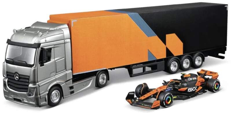 Model McLaren MCL 38 BBurago #4 Lando Norris 2024 s kamionem Mercedes