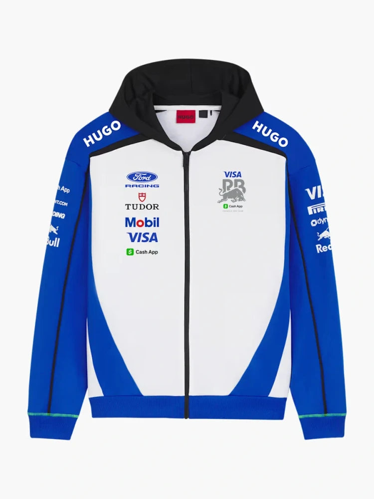 Tímová mikina na zips s kapucňou Visa Cash App Racing Bulls so sponzorskými logami – Team Edition