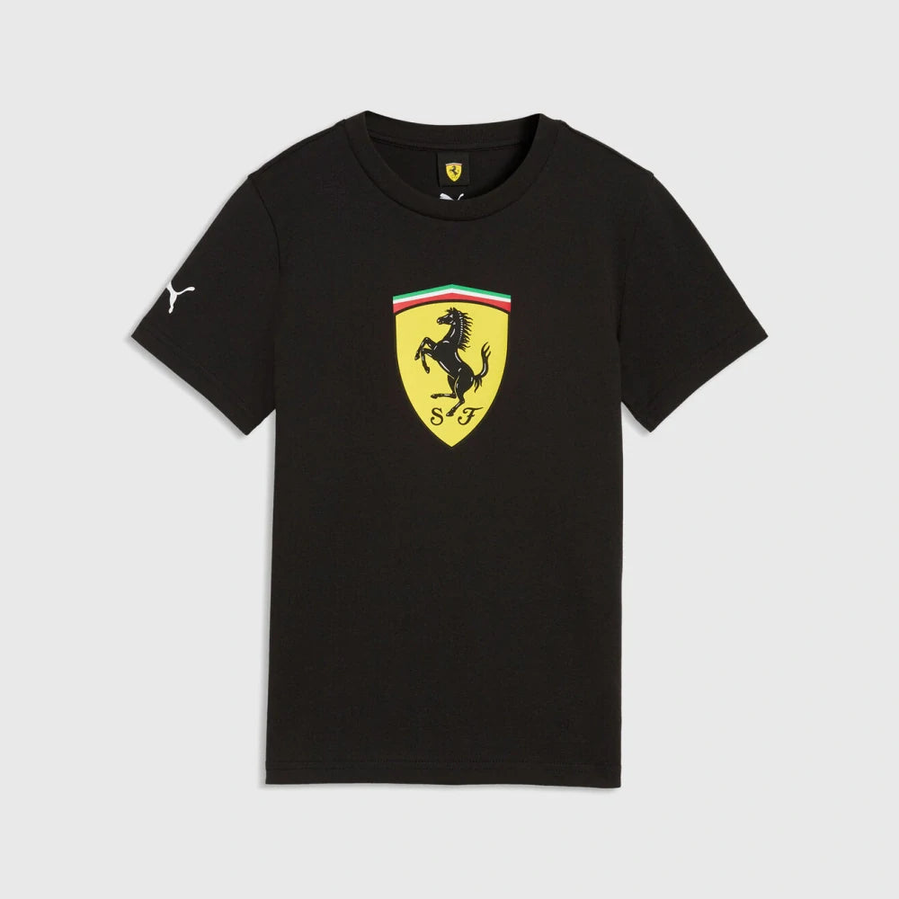 Detské tričko Scuderia Ferrari F1 x Puma s veľkým štítom – čierne