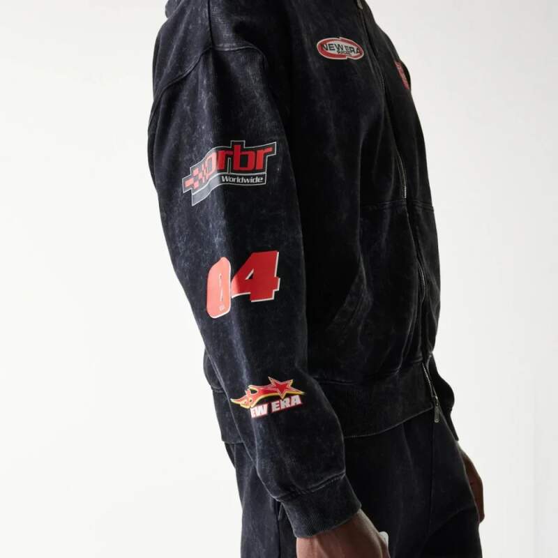 Mikina na zips Oracle Red Bull Racing NE LINEAR čierna - oversize