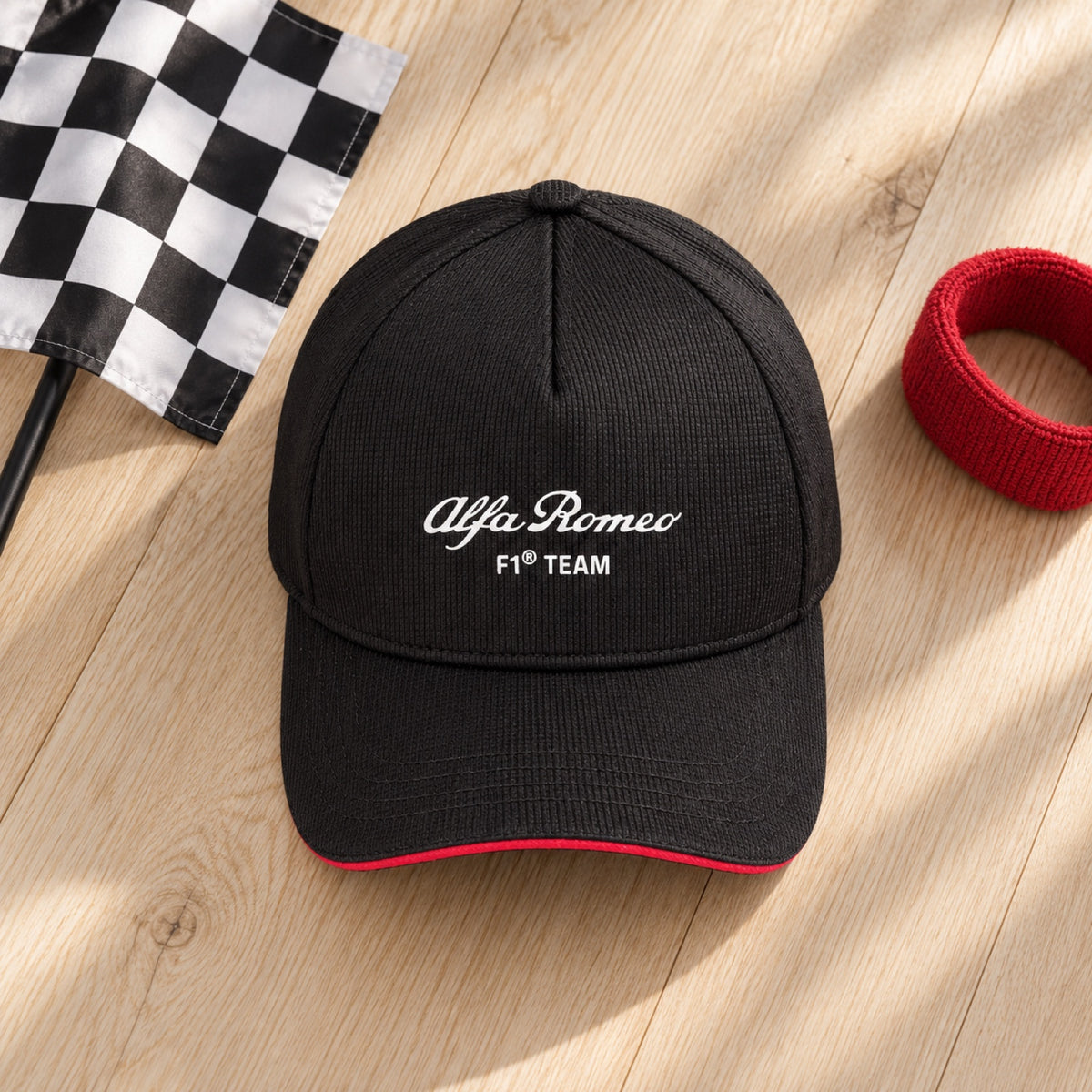 Detská šiltovka so zahnutým šiltom Alfa Romeo F1 Team – čierna – ilustračné foto (AI)
