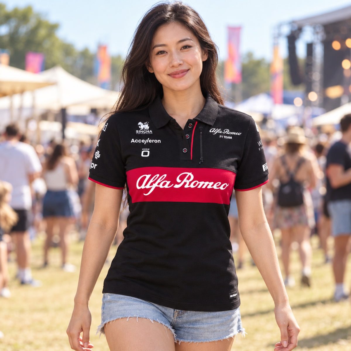 Dámska tímová polokošeľa Alfa Romeo F1 Team – čierna – ilustračné foto (AI)