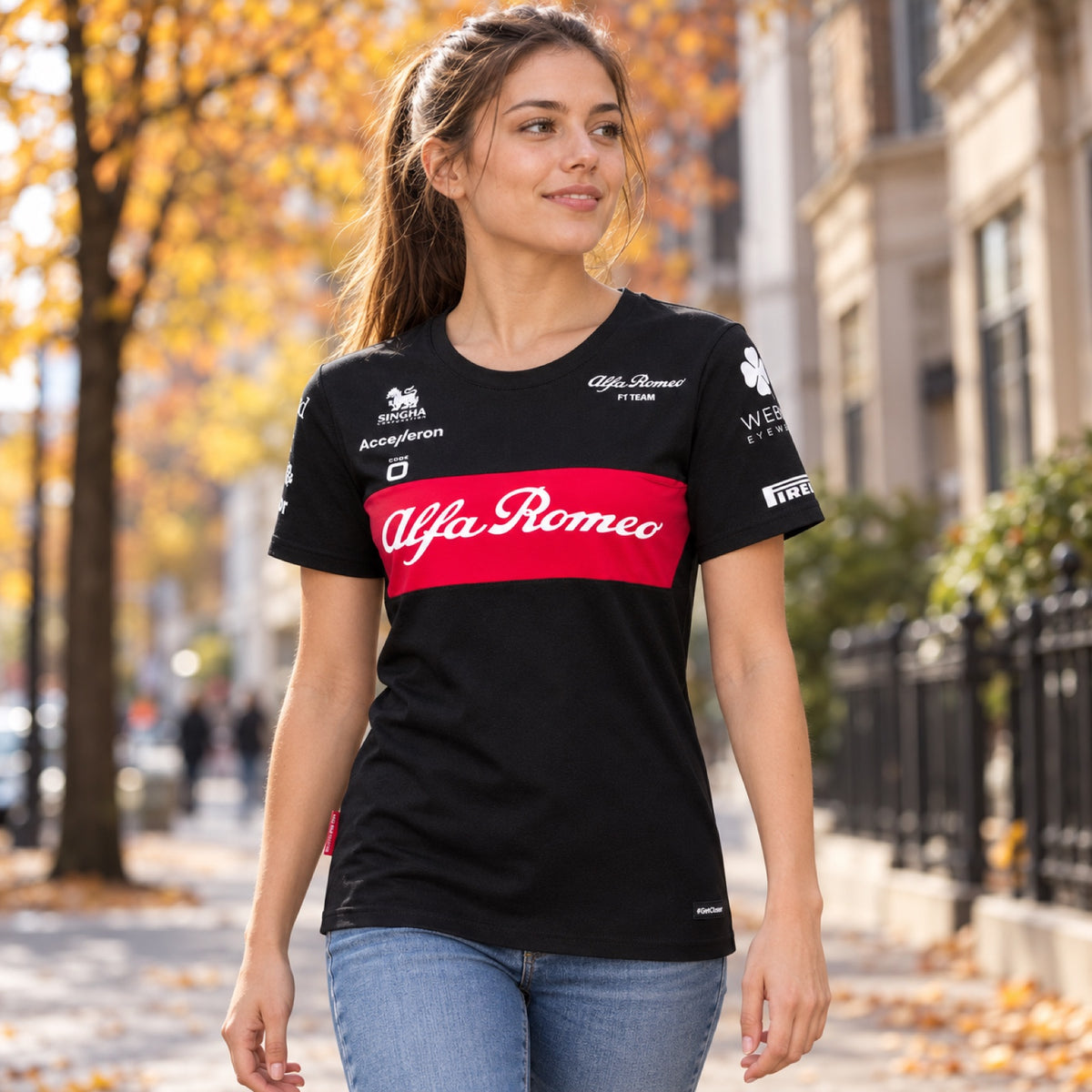 Dámske tímové tričko Alfa Romeo F1 Team – čierne – ilustračné foto (AI)