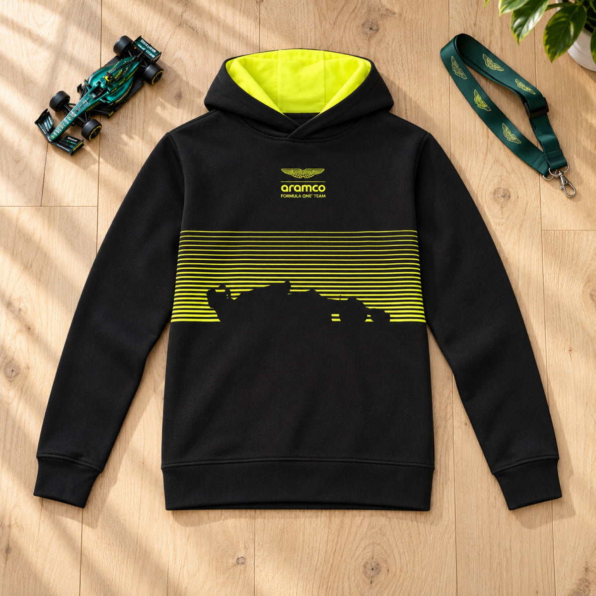Detská fanúšikovská mikina s kapucňou Aston Martin F1 Team GRAPHIC – čierna – 152 cm – ilustračné foto (AI)