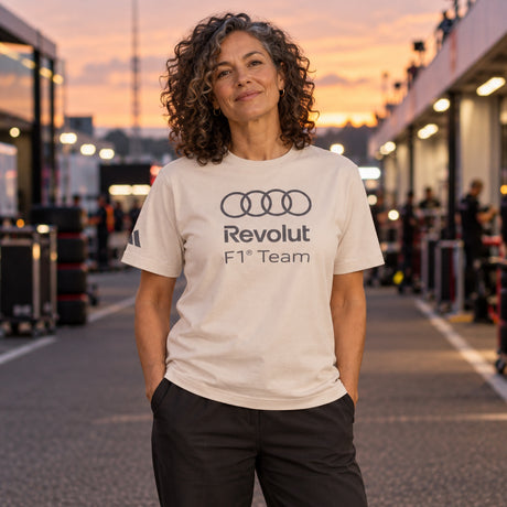 Tričko Audi Revolut F1 x Adidas – béžové, lifestylová edícia – ilustračné foto (AI)