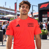 Tímové tričko Audi Revolut F1 x Adidas s logami sponzorov – červené – ilustračné foto (AI)