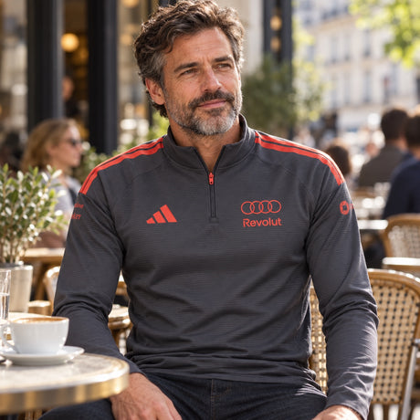 Tréningový top Audi Revolut F1 x Adidas s logami sponzorov – sivý – ilustračné foto (AI)