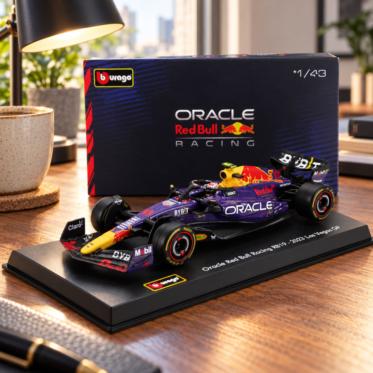Model Red Bull F1 RB19 BBurago #11 Sergio Perez 2023 1:43 Signature – SE Las Vegas GP – ilustračné foto (AI)