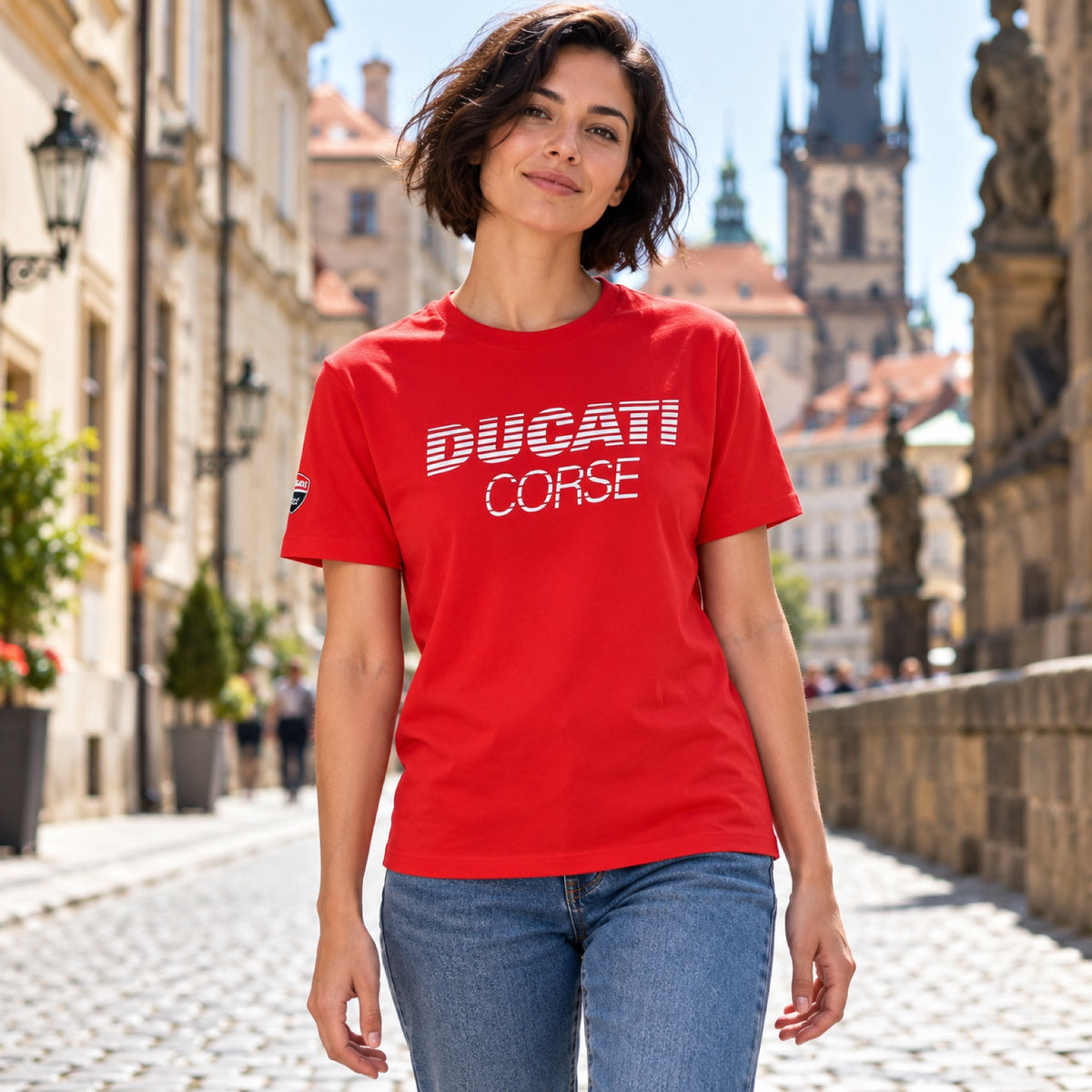 Ducati Corse T-Shirt with Ducati Lettering – Red – illustrative photo (AI)