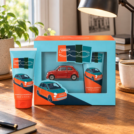 Detská darčeková sada sprchových gélov s modelom FIAT 500 – ilustračné foto (AI)