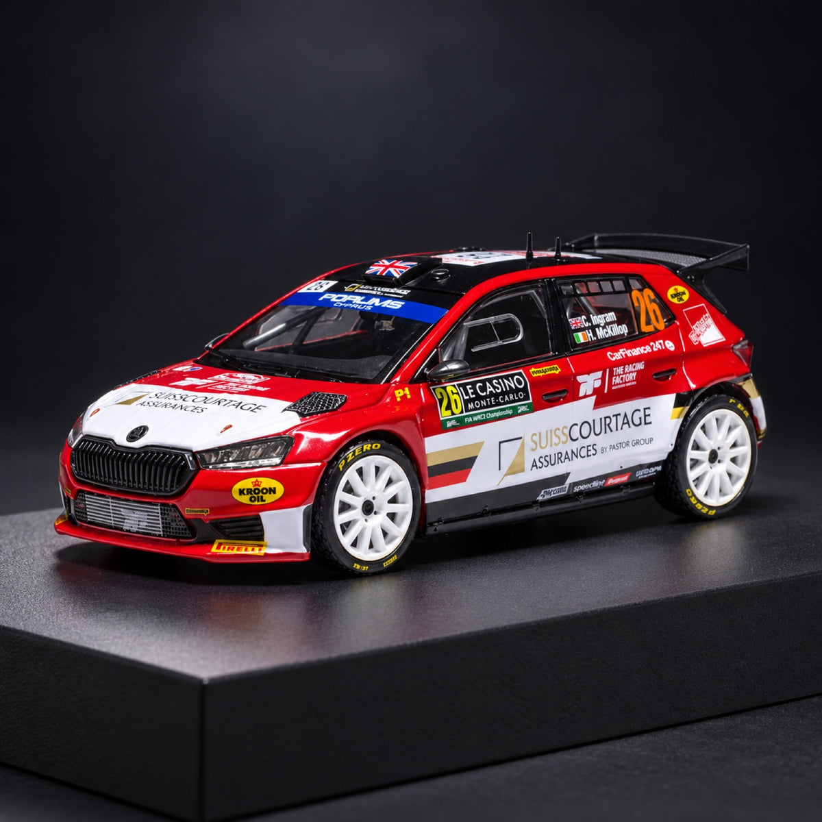 Model IXO Škoda Fabia Rally2 2024 č. 26 C. Ingram – Rallye Monte Carlo – ilustračné foto (AI)