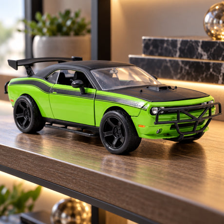 Model Rýchlo a zbesilo Dodge Challenger SRT8 Off-Road 1:24 – zeleno-čierny – ilustračné foto (AI)