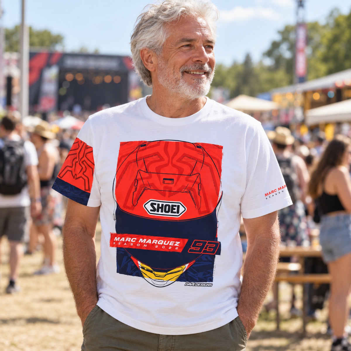 Marc Marquez Season Helmet T-Shirt – White – illustrative photo (AI)