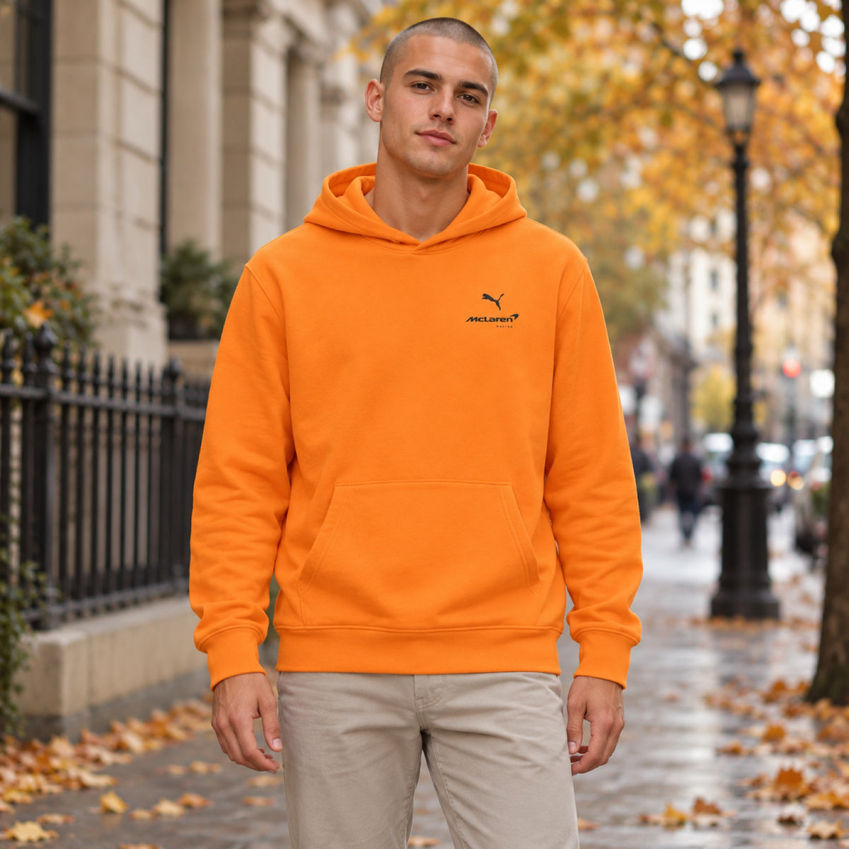 McLaren F1 Hoodie with Puma Logo – Orange – Casual Edition – illustrative photo (AI)