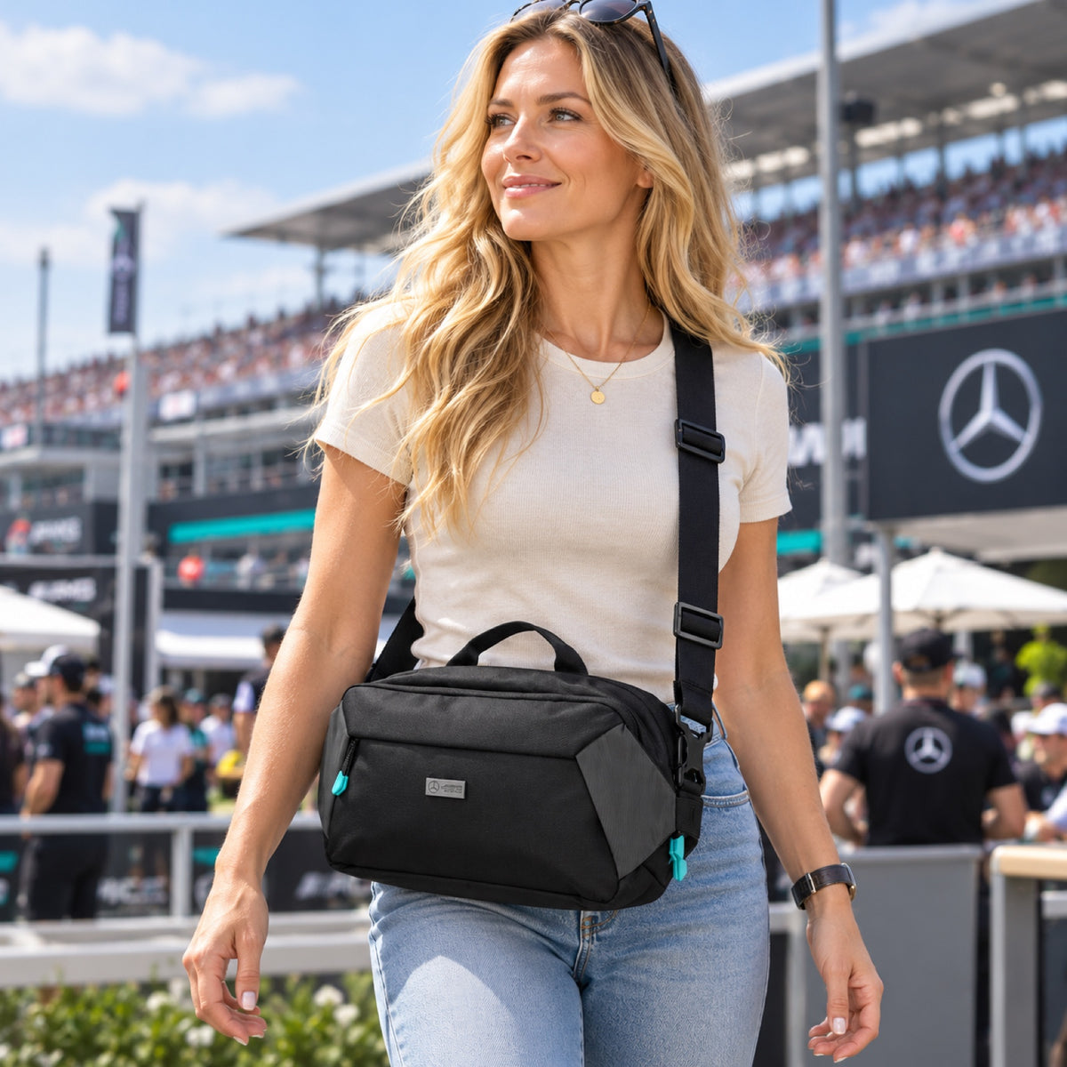 Mercedes-AMG F1 Large Shoulder Bag with Logo – illustrative photo (AI)