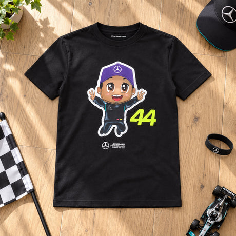 Lewis Hamilton Mercedes-AMG F1 Kids' T-Shirt – Black – 152 cm – illustrative photo (AI)