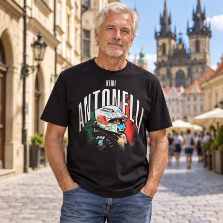 Tričko Mercedes-AMG PETRONAS F1 x Adidas KIMI ANTONELLI GRAPHIC – čierne – ilustračné foto (AI)