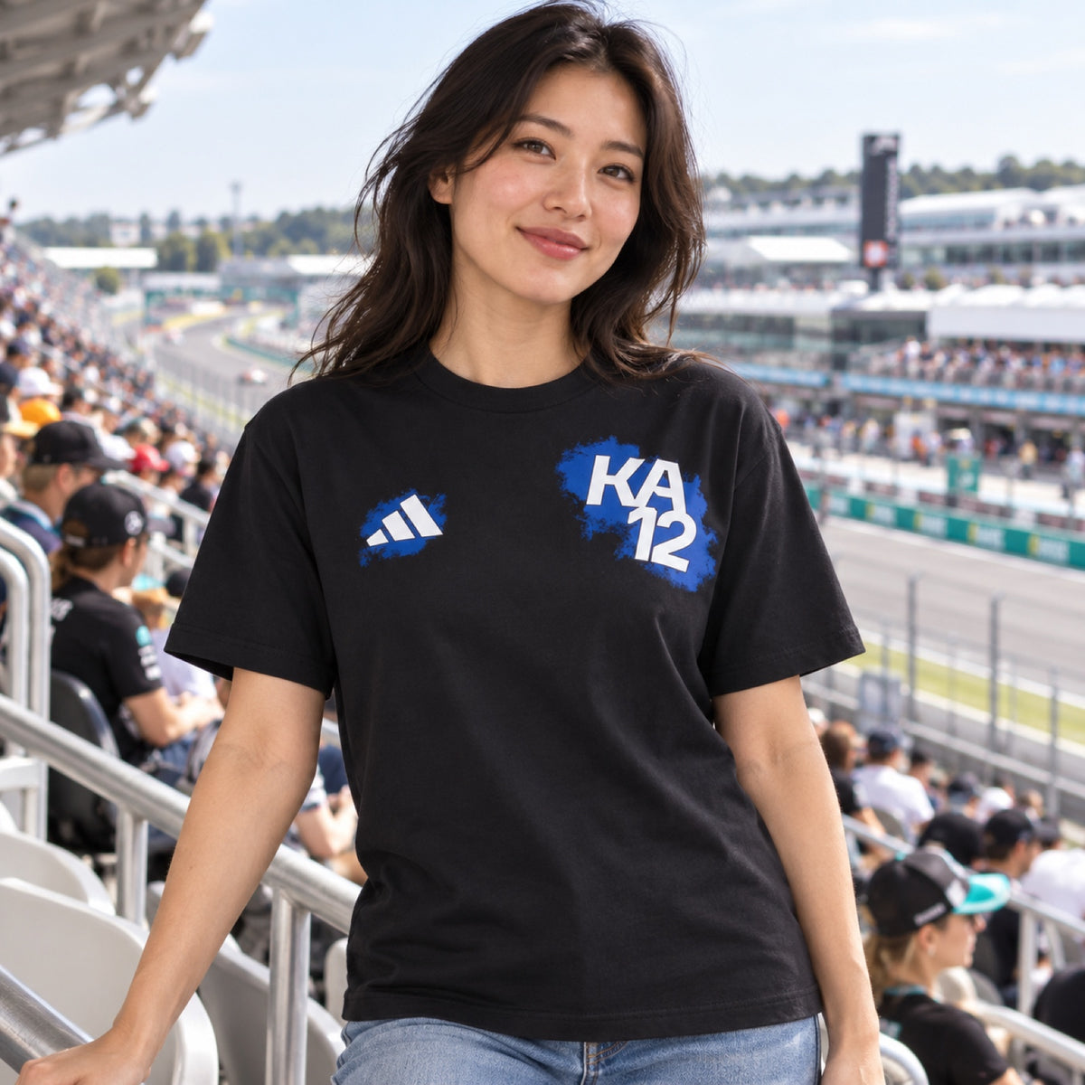 Tričko Mercedes-AMG PETRONAS F1 x Adidas KIMI ANTONELLI #12 – čierne – ilustračné foto (AI)