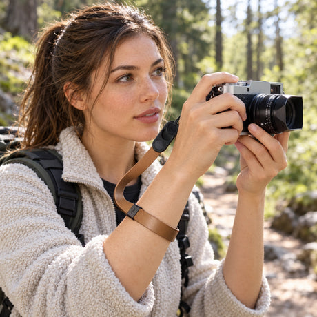 Peak Design Cuff Leather Camera Wrist Strap – Brown – ilustračné foto (AI)