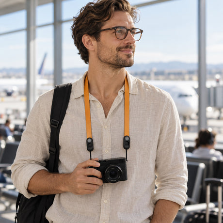 Peak Design Form Leather Camera Neck Strap – Amber – ilustračné foto (AI)