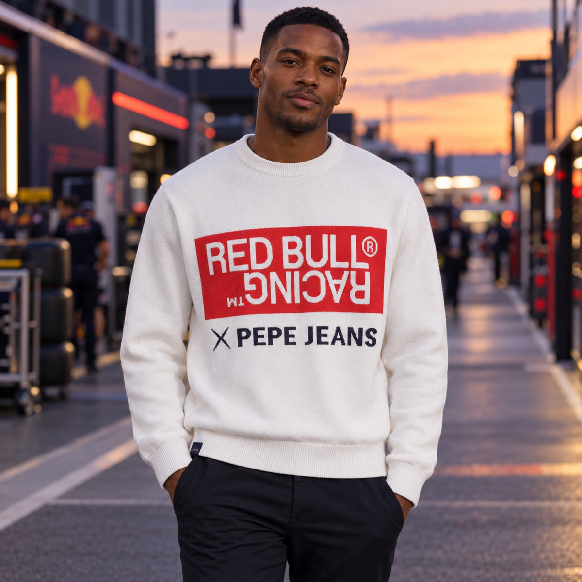 Pepe Jeans – Red Bull Racing Sweater with Lettering – White – illustrative photo (AI)