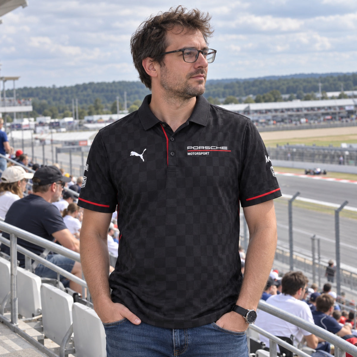 Porsche Motorsport Team Polo with Sponsor Logos – ilustrační foto (AI)