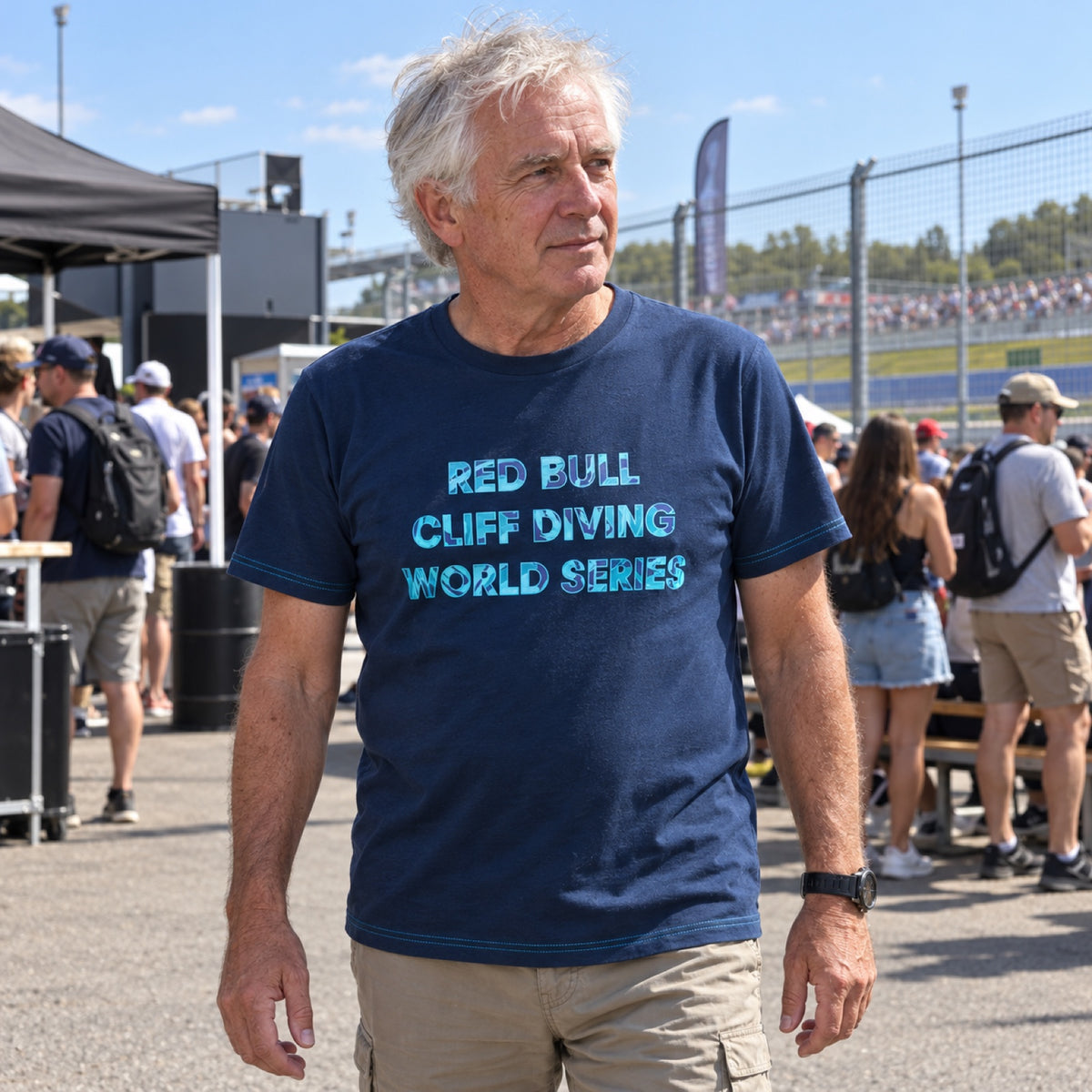 Red Bull Cliff Diving Logo T-Shirt – Blue – ilustrační foto (AI)