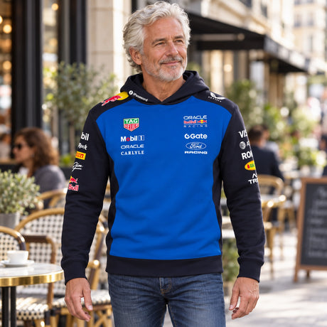 Tímová mikina s kapucňou Oracle Red Bull Racing s logami sponzorov – ilustračné foto (AI)
