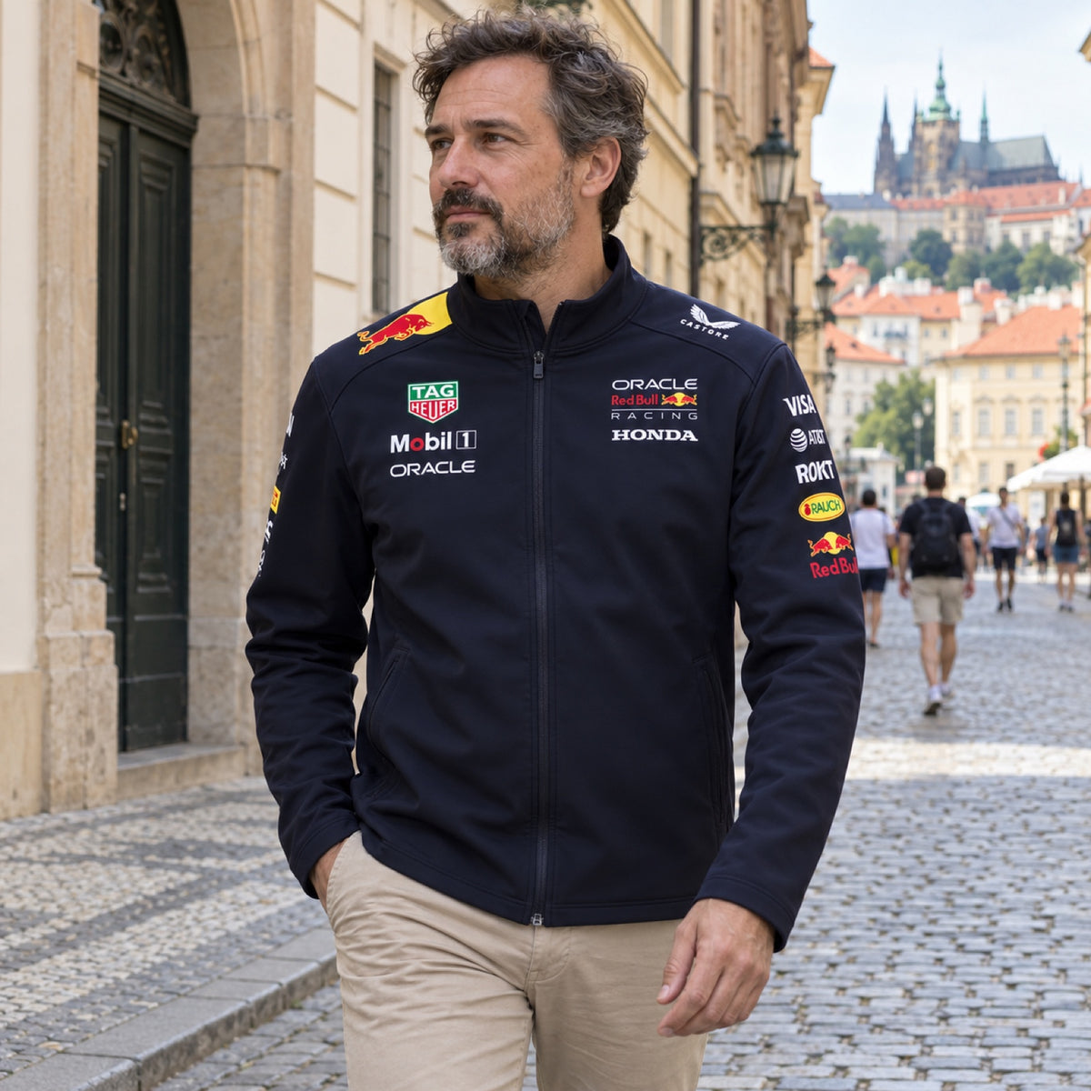 Oracle Red Bull Racing Team Softshell Jacket with Sponsor Logos – ilustrační foto (AI)