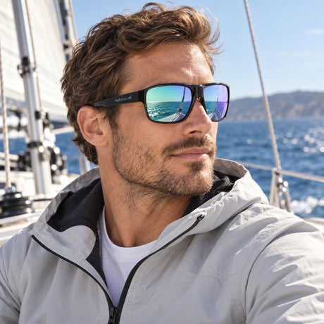 Red Bull Spect CHOP Sunglasses – Black with Green-Purple Lenses – illustrative photo (AI)
