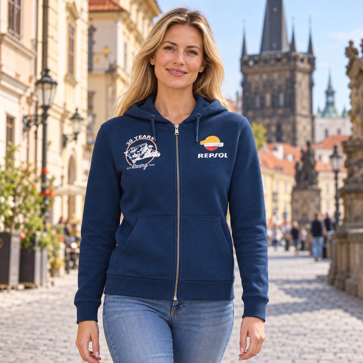Fanúšikovská mikina s kapucňou Repsol Honda MotoGP s motívom 30 rokov – ilustračné foto (AI)