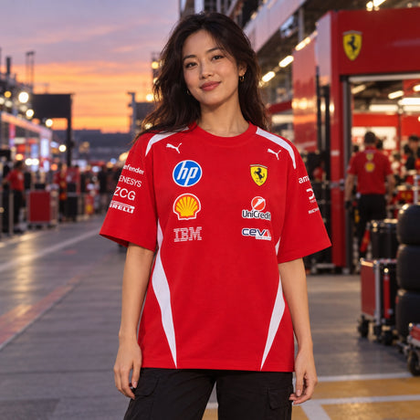 Scuderia Ferrari F1 x Puma T-Shirt with Sponsor Logos – DRIVERS Edition – illustrative photo (AI)