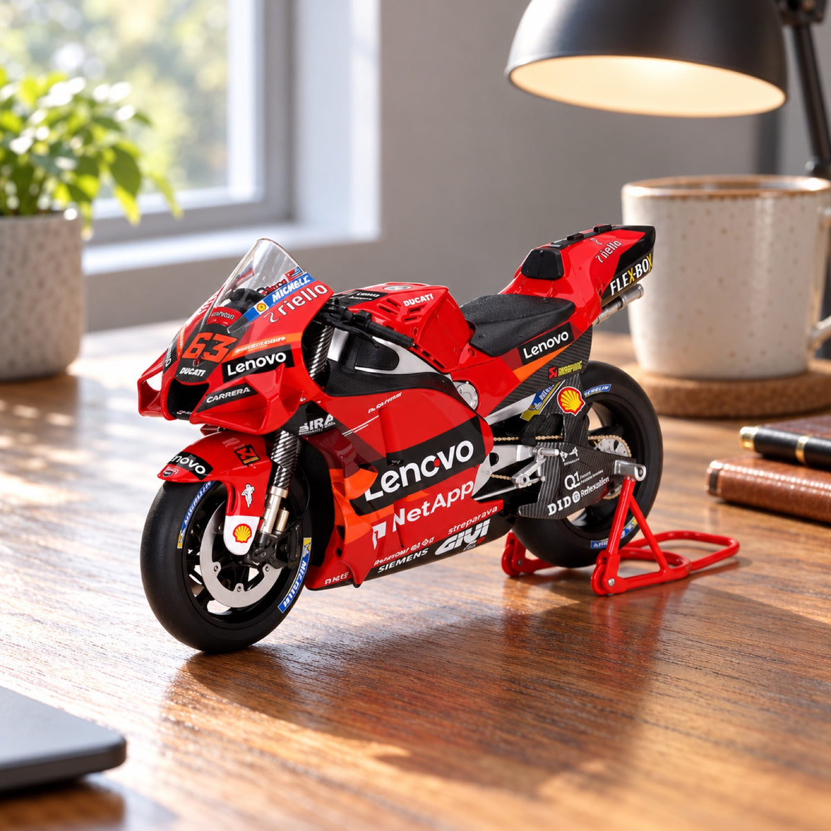 Model TSM MotoGP Ducati Desmosedici GP22 #63 Francesco Bagnaia 2022 – ilustračné foto (AI)