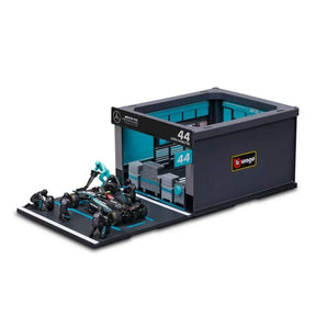 Bburago Mercedes F1 1:43 model Lewis Hamilton with pit garage