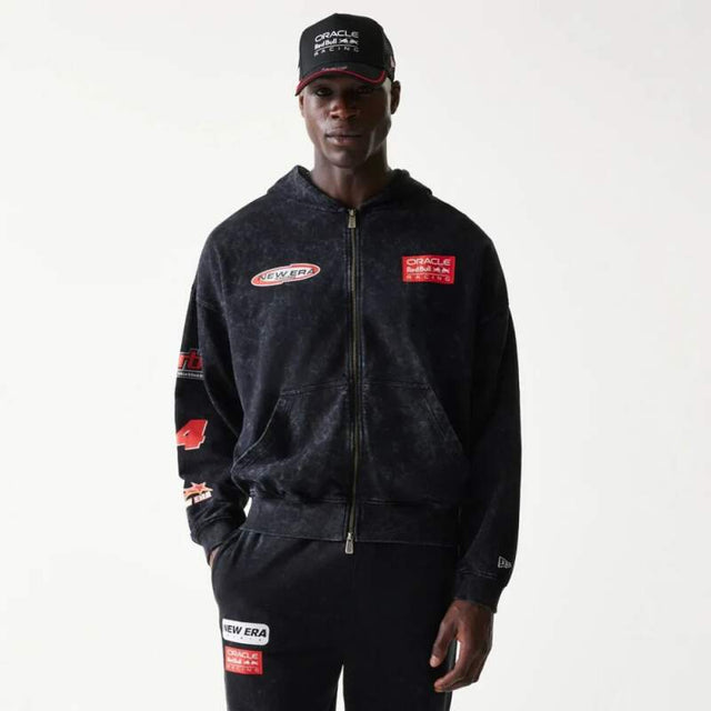 Mikina na zips Oracle Red Bull Racing NE LINEAR čierna - oversize