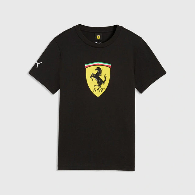Detské tričko Scuderia Ferrari F1 x Puma s veľkým štítom – čierne