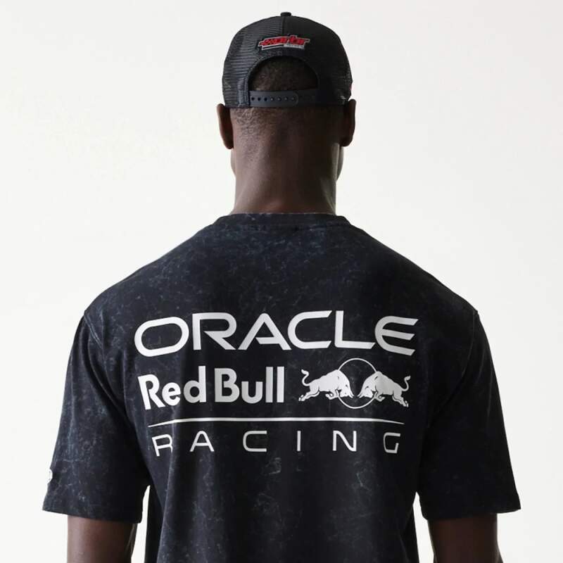 Voľnočasové tričko Oracle Red Bull Racing NE LINEAR čierne - oversize