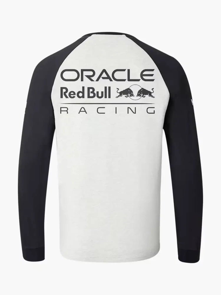 Klasické tímové tričko s dlhým rukávom Oracle Red Bull Racing so sponzorskými logami – sivé