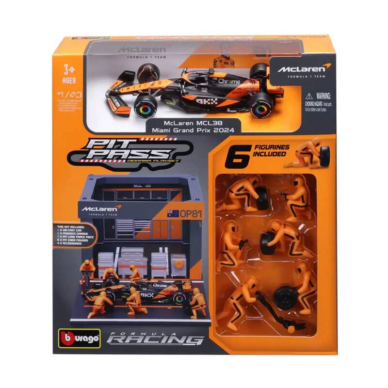 Model Bburago McLaren F1 1:43 Oscar Piastri s modelom boxu