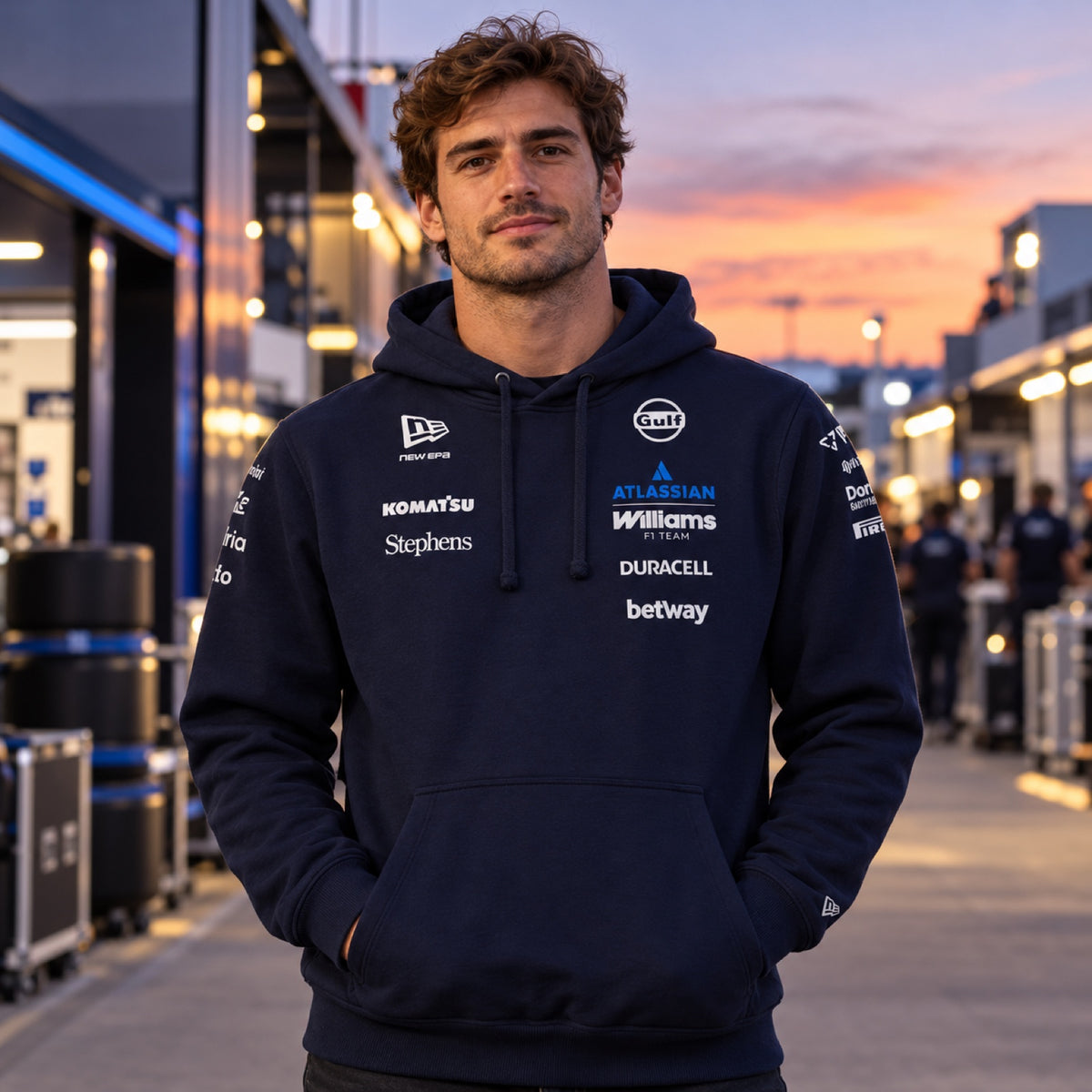 Mikina s kapucňou Williams F1 Team s logami sponzorov – tímová edícia – ilustračné foto (AI)